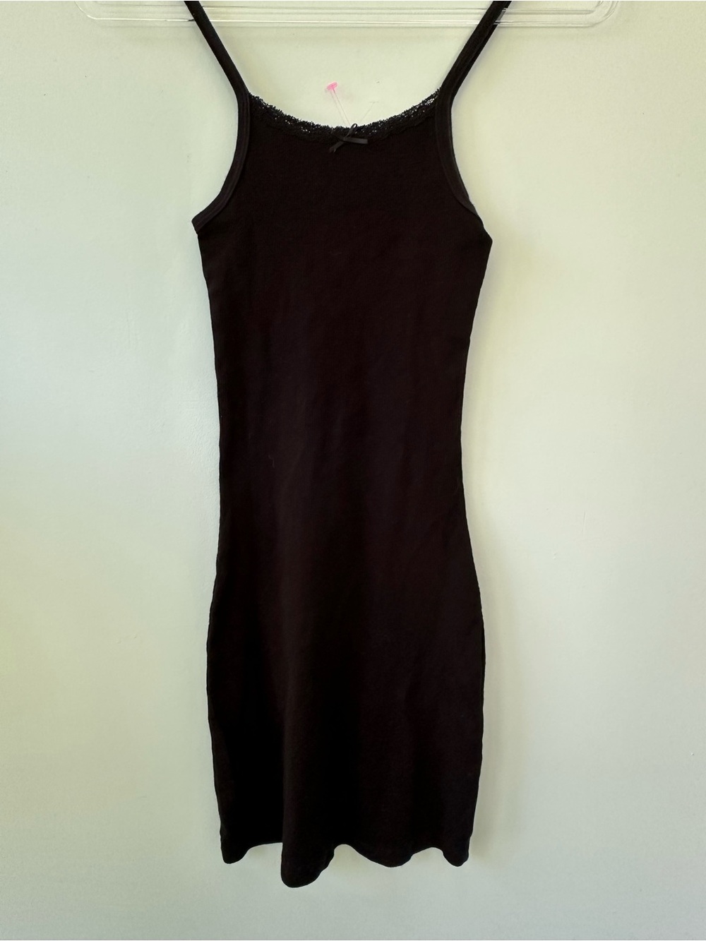 Brandy Melville Black Ribbed Lace Trim Mini Cami Tank Bodycon Dress